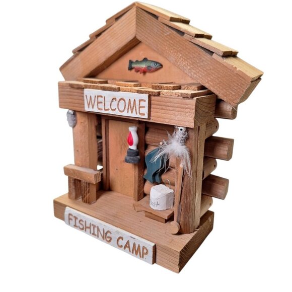 Little Log Fishing Camp Hook Hamging Nebraska Crafted‎ Wood Welcome Fly Lantern - Picture 13 of 13